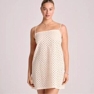 VITAMIN A EYELET MINI SWIM COVER UP DRESS size S Off White Cream